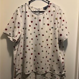 Modcloth White Blouse with Ladybug Print XL